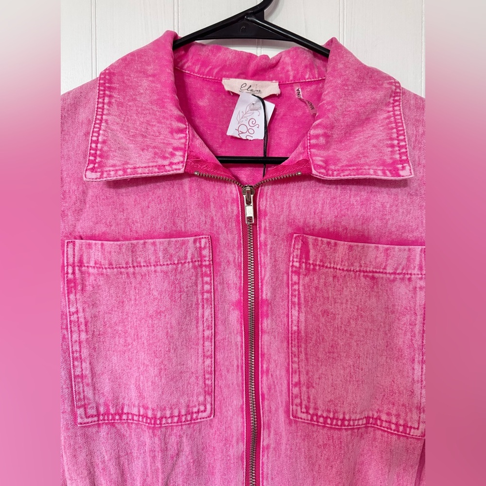 NWT Elana Pink Denim Romper